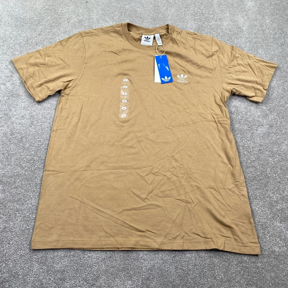 Adidas Trefoil Essential Tee Mens Large Cardboard Tan Embroidered Logo JX2824
